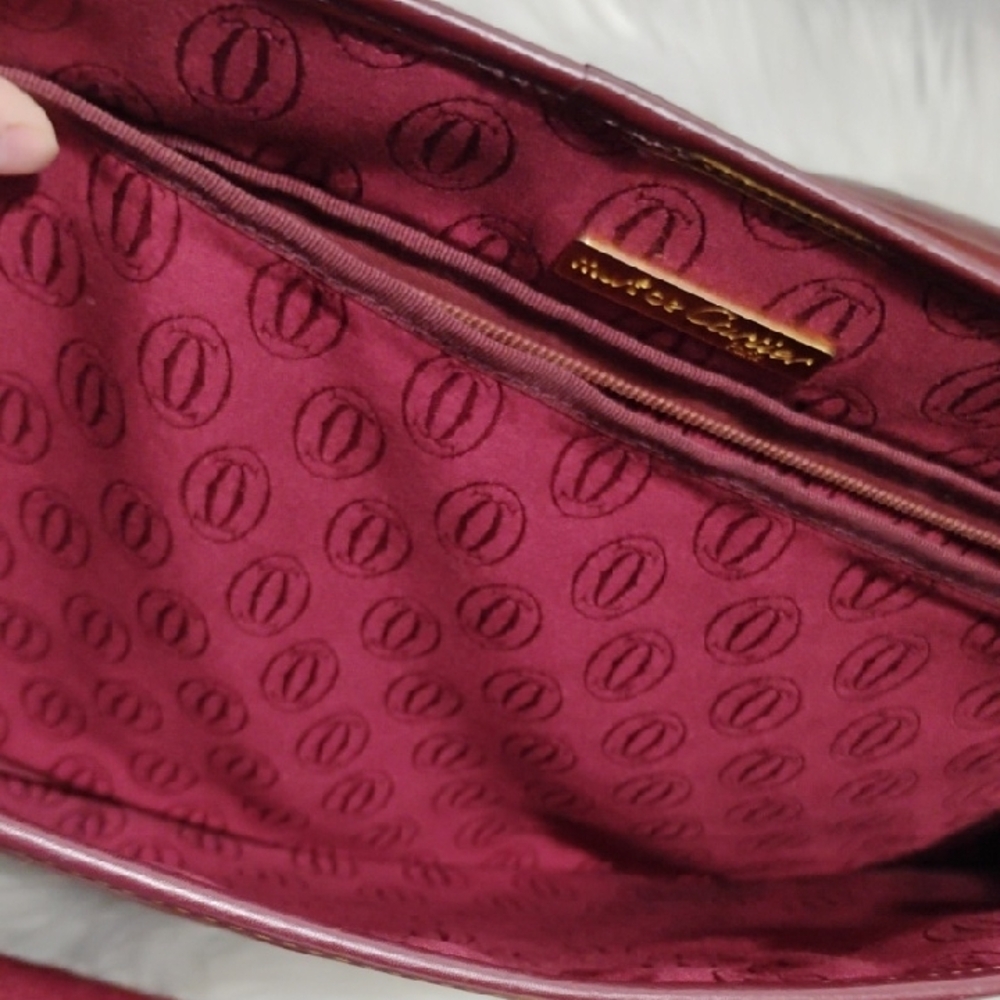 SALE! Auth Cartier Must Line Leather Bordeaux Shoulder Bag Dust Bag Coin Case - Picture 8 of 16